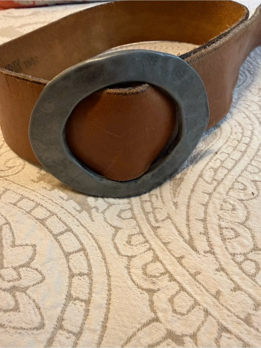 Vintage Garay Leather Belt with Hammered Silver Buckle